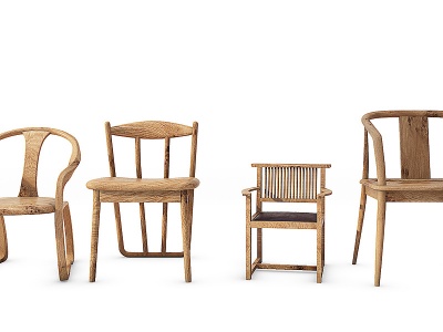 中式实木椅子组合模型