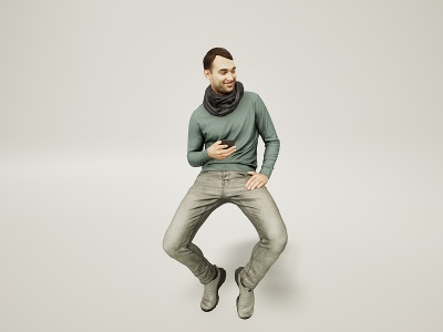 坐姿聊天戴围巾的男人模型3d模型