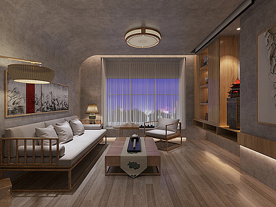 3d新中式家居客厅模型
