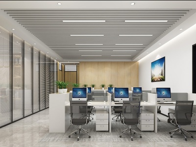 3d现代公共办公室办公区模型
