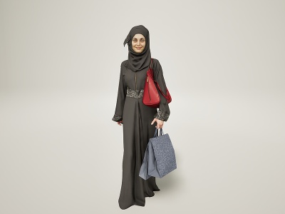 3d包头<font class='myIsRed'>纱</font>提购物袋的女人模型