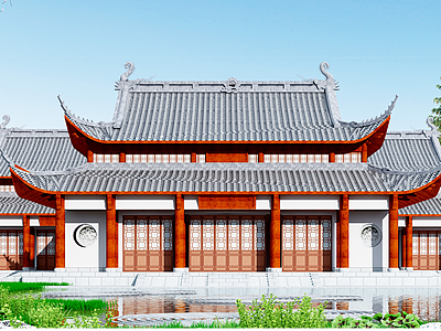 3d中式古代建筑楼宇模型