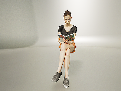 坐姿看书看杂志女人模型3d模型