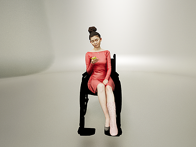 坐姿红色连衣裙看手机女模型3d模型
