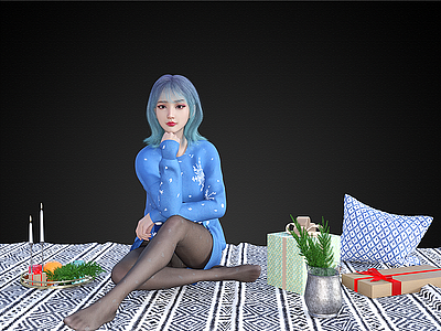圣诞主题坐姿女孩礼盒模型3d模型