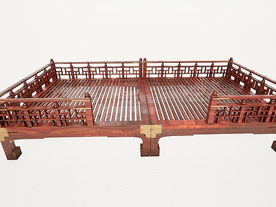 古代实木床模型