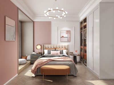 3d粉色系家居卧室模型
