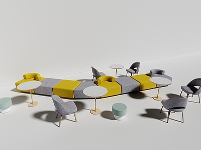 3d弧形拼接沙发休息区模型