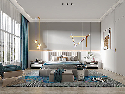 3d现代风轻奢卧室模型
