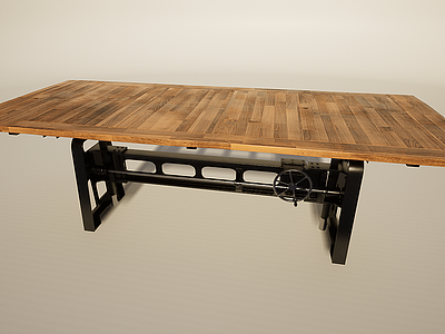 3d实木铁艺长桌餐桌办公桌模型