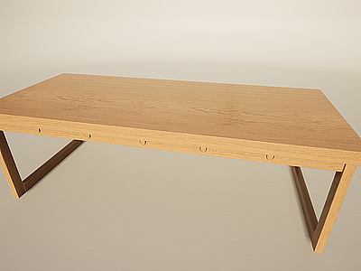 3d简约实木方桌餐桌模型