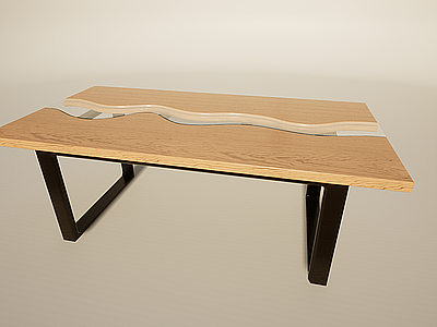创意实木原木河流桌模型3d模型