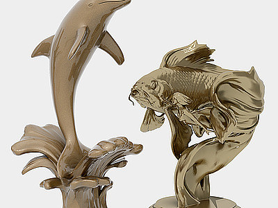 3d动物海豚金鱼雕塑模型