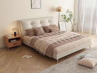 3d侘寂风卧室床模型