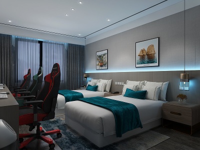 酒店电竞房双人床模型3d模型
