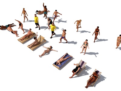 沙滩游泳人物组合模型