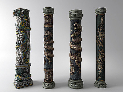 中式龙纹柱子组合模型