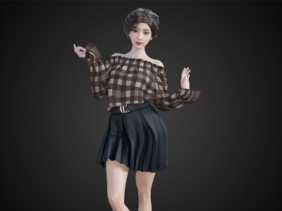 休闲装女生可爱女孩短裙模型3d模型
