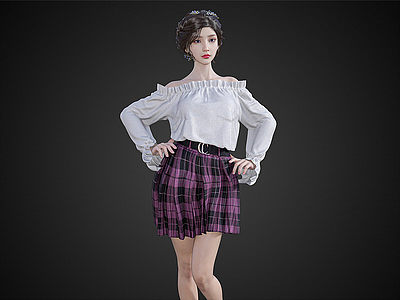 休闲装女生可爱女孩短裙模型3d模型