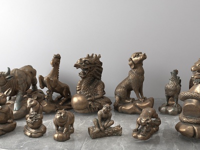 动物十二生肖青铜雕塑模型
