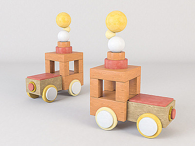 3d卡通儿童木质积木玩具模型