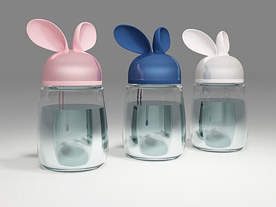 3d玻璃杯水杯兔子耳朵模型