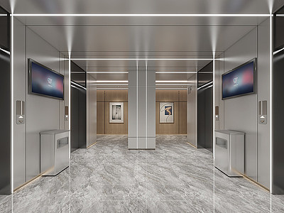 3d酒店办公楼电梯厅电梯间模型