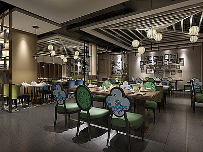 3d中式餐厅模型