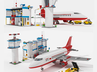 3d现代乐高城市飞机场模型
