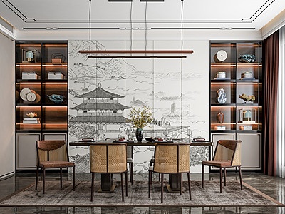 新中式家居餐厅模型3d模型