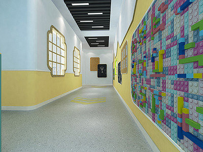 现代幼儿园走廊模型