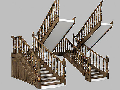 3d简欧实木楼梯模型
