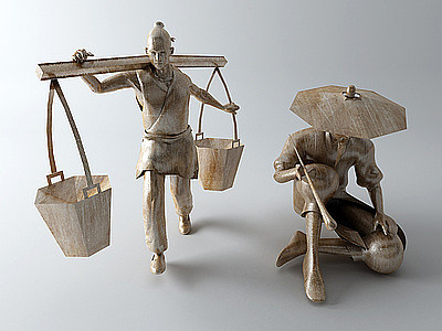 3d传统中式人物雕塑模型