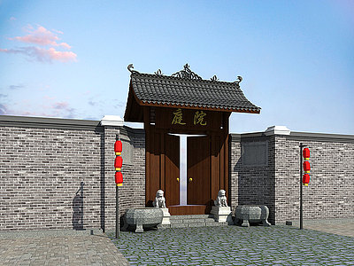 中式牌坊古建大门模型