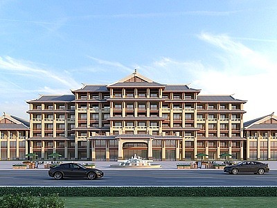 中式酒店模型