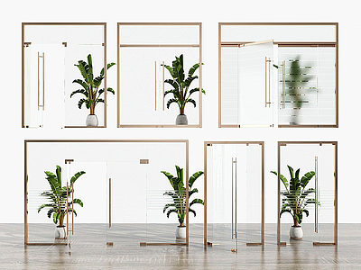 3d现代玻璃门玻璃门夹组合模型