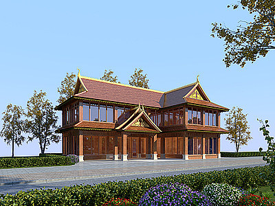 东南亚风格建筑酒店模型