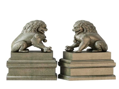 3d中式石头雕塑狮子模型