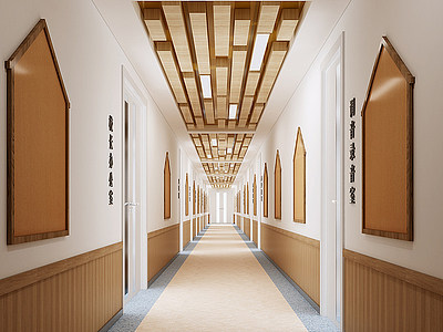 3d现代学校走廊模型