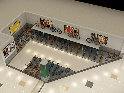 3d现代自行车店面模型
