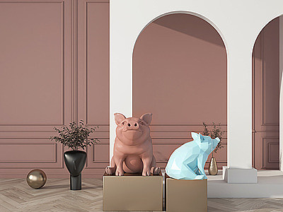 北欧风格雕塑猪猪摆件模型3d模型