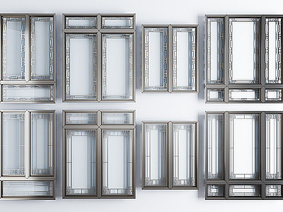 3d窗户铝合金窗户窗框组合模型