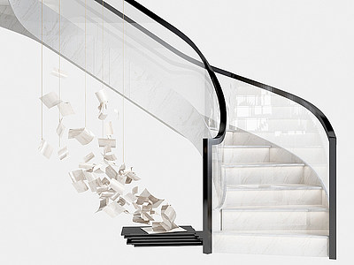 现代轻奢旋转楼梯扶手雕塑模型3d模型