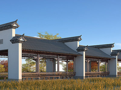 中式凉亭长廊模型