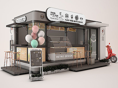 3d工业风快餐厅模型