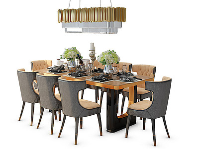 简欧餐桌椅组合吊灯模型3d模型