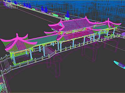 3d中式桥古建桥廊桥模型
