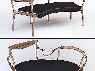 3d新中式双人椅模型