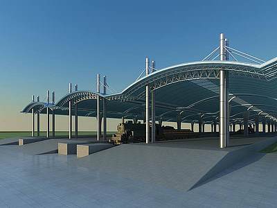 3d现代钢结构火车站棚模型