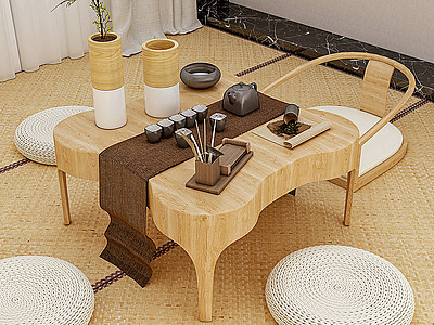 日式休闲桌椅茶几模型